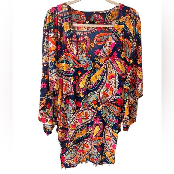 Trina Turk Swimsuit Cover Up Tunic Mini Dress Womens Floral Paisley Kimono, L - Picture 1 of 8